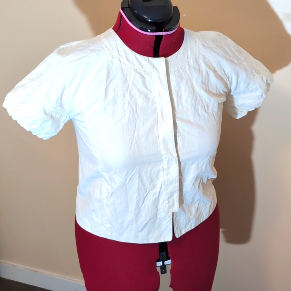 Emanuel Ungaro| White Blouse Puff Sleeve Crinkle Top